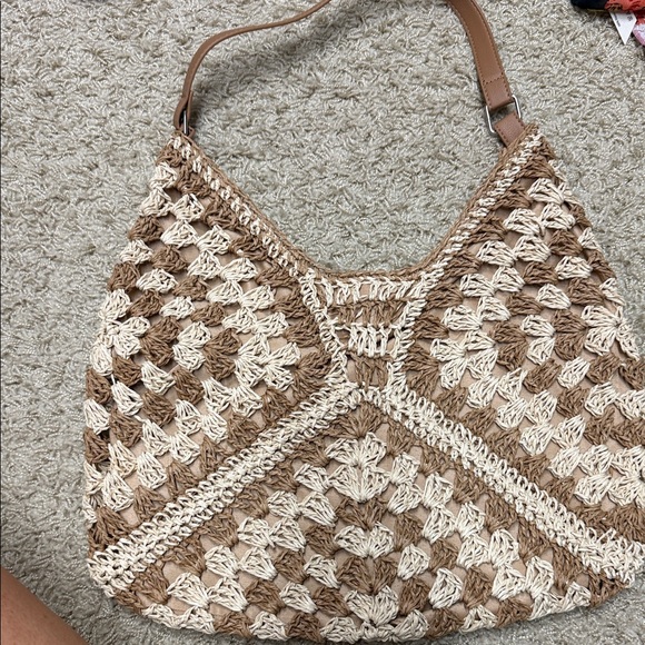 Handbags - Stylish Tan and Cream Crochet Women Bag